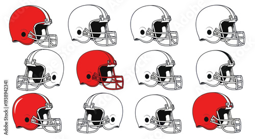 American Football Helmets - Red vs White Contrast Pattern