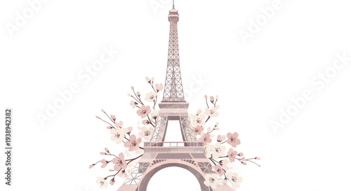 Eiffel Tower with Pink Cherry Blossoms - Parisian Spring Icon