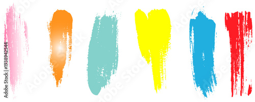 Collection of colorful vector paint brush stroke with grainy texture. Noisy thick lines