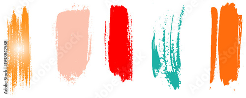 Collection of colorful vector paint brush stroke with grainy texture. Noisy thick lines