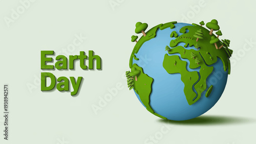 Earth day globe with green leaves on a light background symbolizing environmental conservation and sustainability
