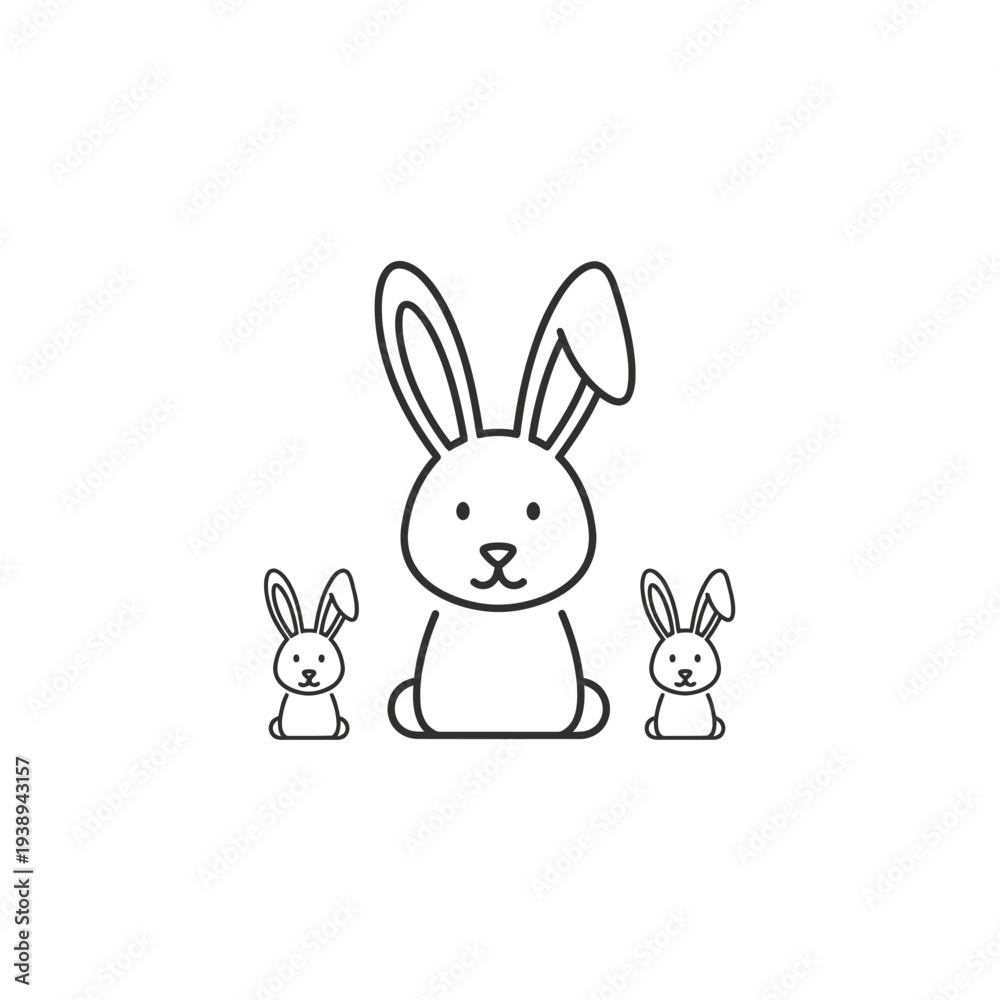 Obraz premium Cute bunny family line art illustration.