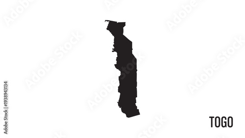 Togo map silhouette icon with text, isolated on white background. featuring Africa, country, nation with geography and border elements for outline,