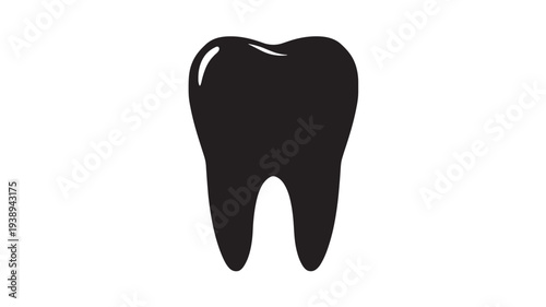 Tooth black icon with white highlights representing a healthy molar for dental care and hygiene concepts.