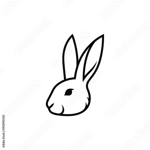 Minimalist Black and White Rabbit Head Outline Illustration.