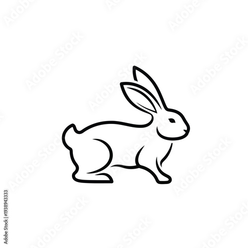 Minimalist black outline drawing of a rabbit.