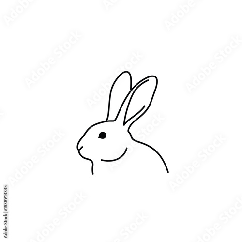 Minimalist Line Art Drawing of a Rabbit Head.