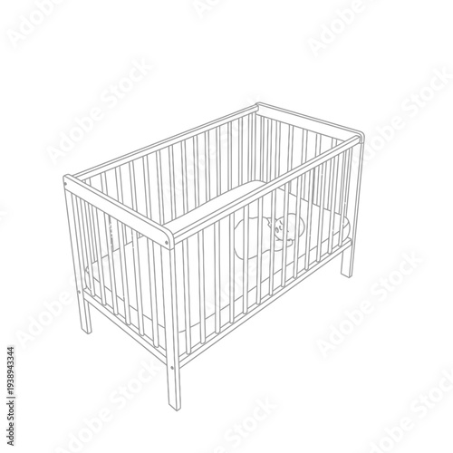 Minimalist line art drawing of a baby crib.