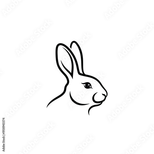 Minimalist Rabbit Head Outline Illustration.