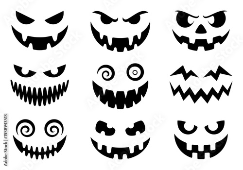 Collection of Spooky Halloween Pumpkin Faces and Jack-o'-Lantern Expressions