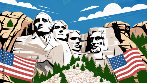 Mount rushmore monument with american flags and scenic landscape in south dakota usa iconic presidential sculpture