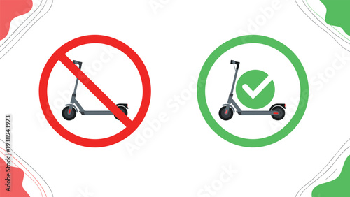 Public signs comparing electric scooter prohibition and permission to guide riders on proper usage and safety regulations in the city.