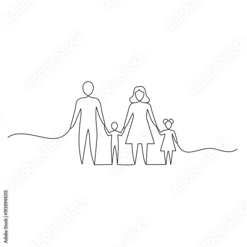 Family Continuous Line Drawing Showing Unity and Togetherness