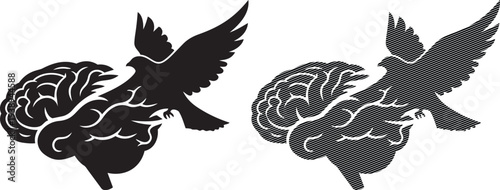 Mythical creatures with human brains and bat wings intertwined in flight