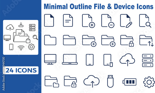 Minimal Outline File and Device Icons Set – Modern Storage and System Interface Vector Icons