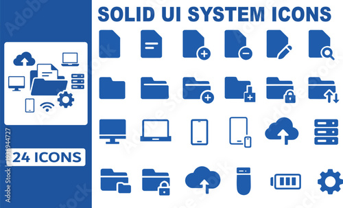 Solid UI System Icons Set – File Storage and Device Interface Vector Icons for App and Web