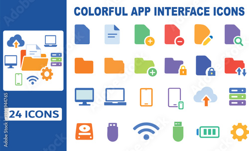 Colorful App Interface Icons Set – Modern File Storage and Device UI Vector Icons