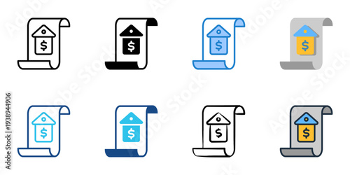 Treasury bill icons set multiple style collection. Editable stroke 
