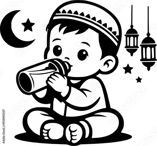 boy with a bottle of milk Eid Mubarak 