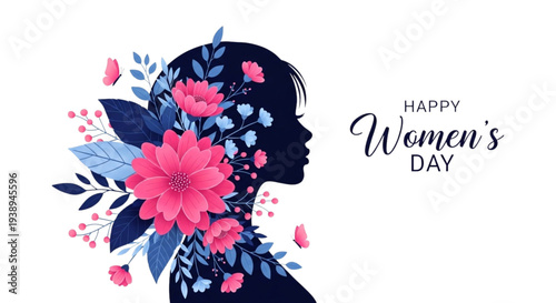 Happy International Women's Day Floral Female Profile for Empowerment Celebration Social Media Marketing