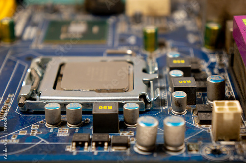 Bild auf Leinwand Close-up of part of the motherboard and the processor on the board