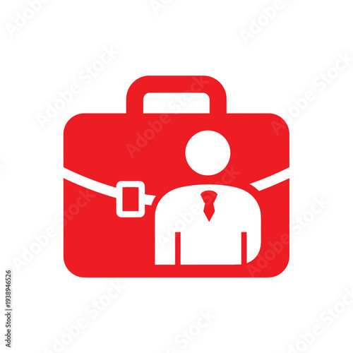 Red Briefcase with Businessman Icon Inside.