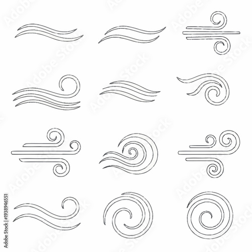 Dynamic Wind Swirls and Air Flow Lines Vector Set.