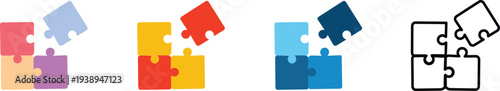 Four distinct graphic representations of puzzle pieces, illustrating connection, problem-solving, and integration concepts.