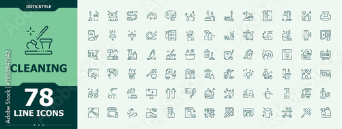 Set of Cleaning line icon. Pictograms of disinfect, housekeeping, cleaner, hygiene. Minimal linear icons. Cleaner related icon set. Signs for web and mobile app.