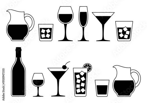 Collection of Black and White of Various Drinks and Glassware