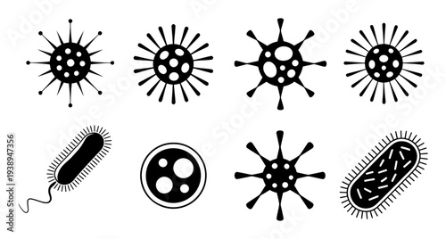 Collection of Black and White Representing Viruses and Bacteria