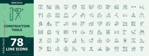 Construction Tools icon set. Plumbing minimal icons set. Outline symbol collection. Power Tools icon collection. Vector illustration in modern line style.