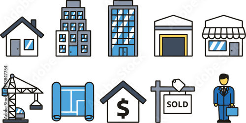 Set of 9 real estate icons vector