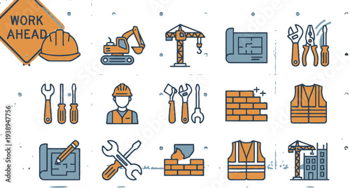 Set of 16 construction icons vector