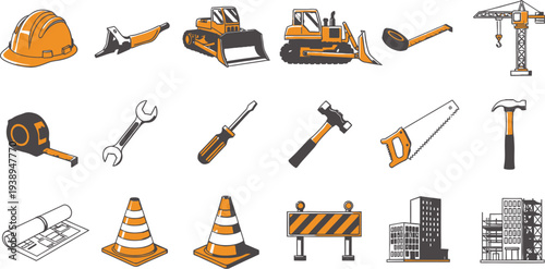 Set of 16 construction icons vector
