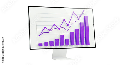 Computer monitor displaying purple bar and line graphs