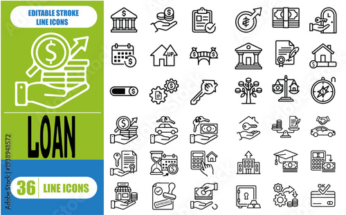 Professional Loan and Finance Line Icon Set for Apps & Web
