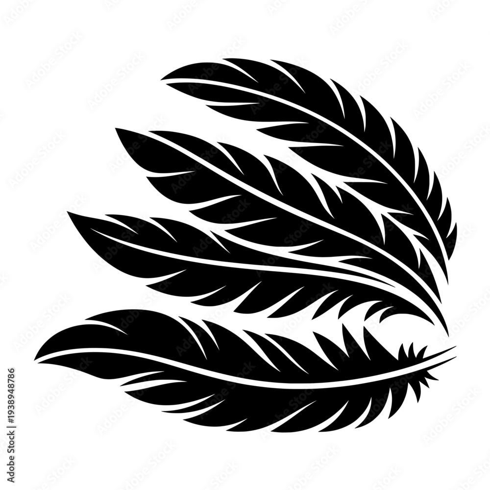 Fototapeta premium Black feather icon vector illustration for logo or emblem design isolated PNG with Transparent Background