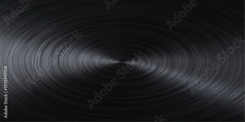 Concentric brushed metal texture in dark tones, radiating from center, modern industrial background graphic