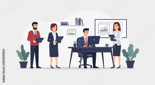 Business Professionals Working Together in Modern Office.