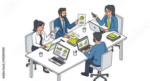 Business Professionals Working Together at Desk.