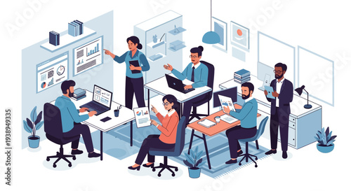 Team of Professionals Working Together in Office.