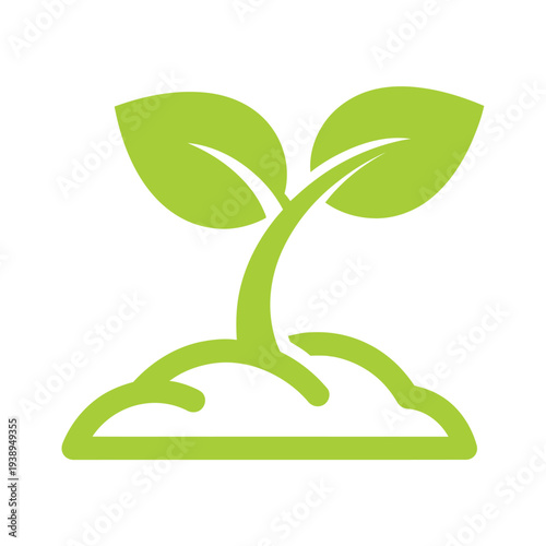 Simple Green Plant Illustration with Leaves.