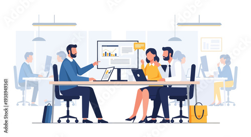 Business Professionals Working Together at Office Desk.