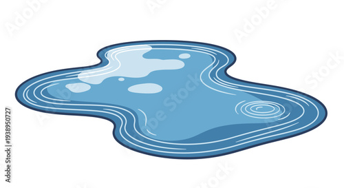 Abstract blue water puddle with ripples and reflections on white background