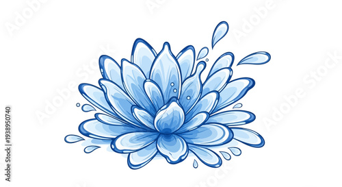 Abstract blue water flower splash, lotus shape, dynamic liquid petals, refreshing concept