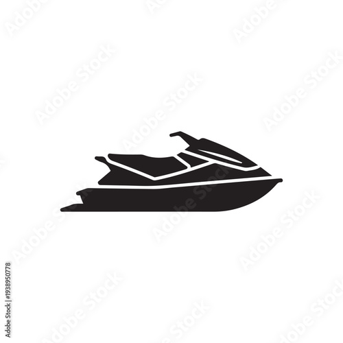 Black silhouette of a modern jet ski on white background  recreational vehicle  water sports equipment