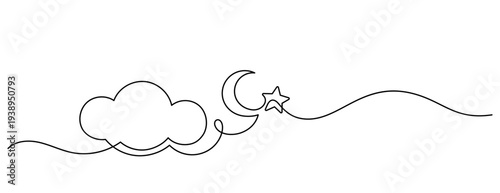 cloud and moon star minimal one line drawing continuous