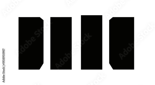 Abstract Black Rectangles with Cut Corners on White Background