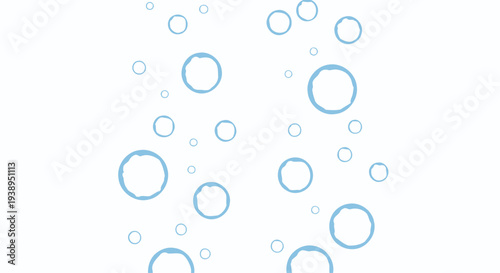 Abstract Blue Bubbles Ascending on White Background - Refreshing and Clean